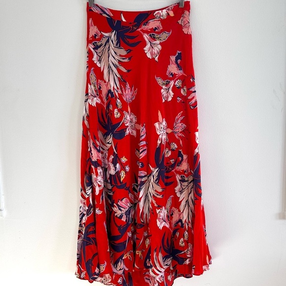 Anthropologie HD in Paris tropical Floral red orange Maxi silk Skirt - Picture 2 of 7
